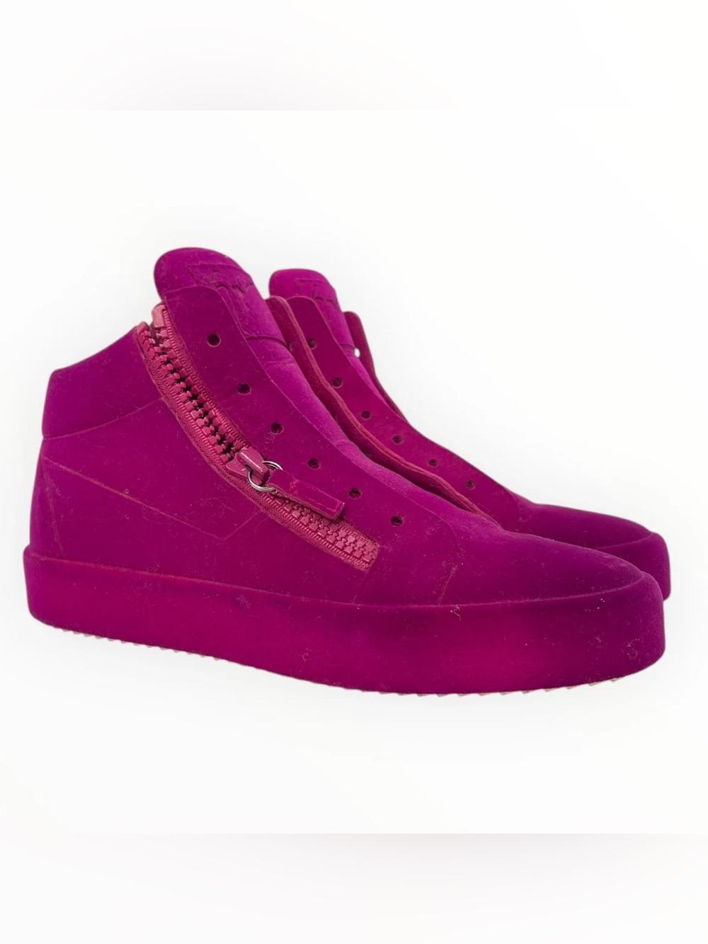 Giuseppe Zanotti Magenta Suede Zip High-Top Sneakers